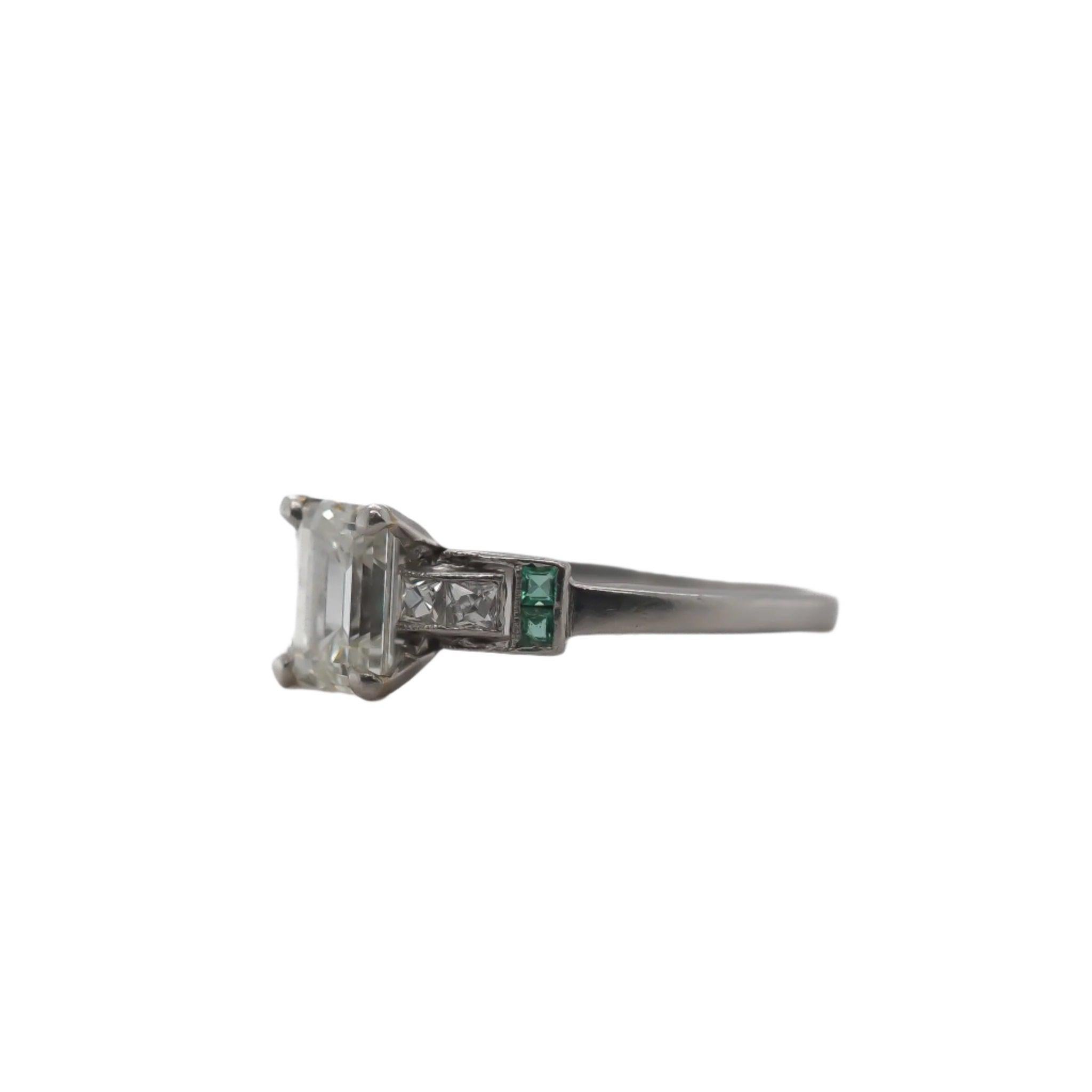 Emerald Cut Circa 1920s Antique Emerald Diamond and French Cut Diamond Engagement Ring For Sale