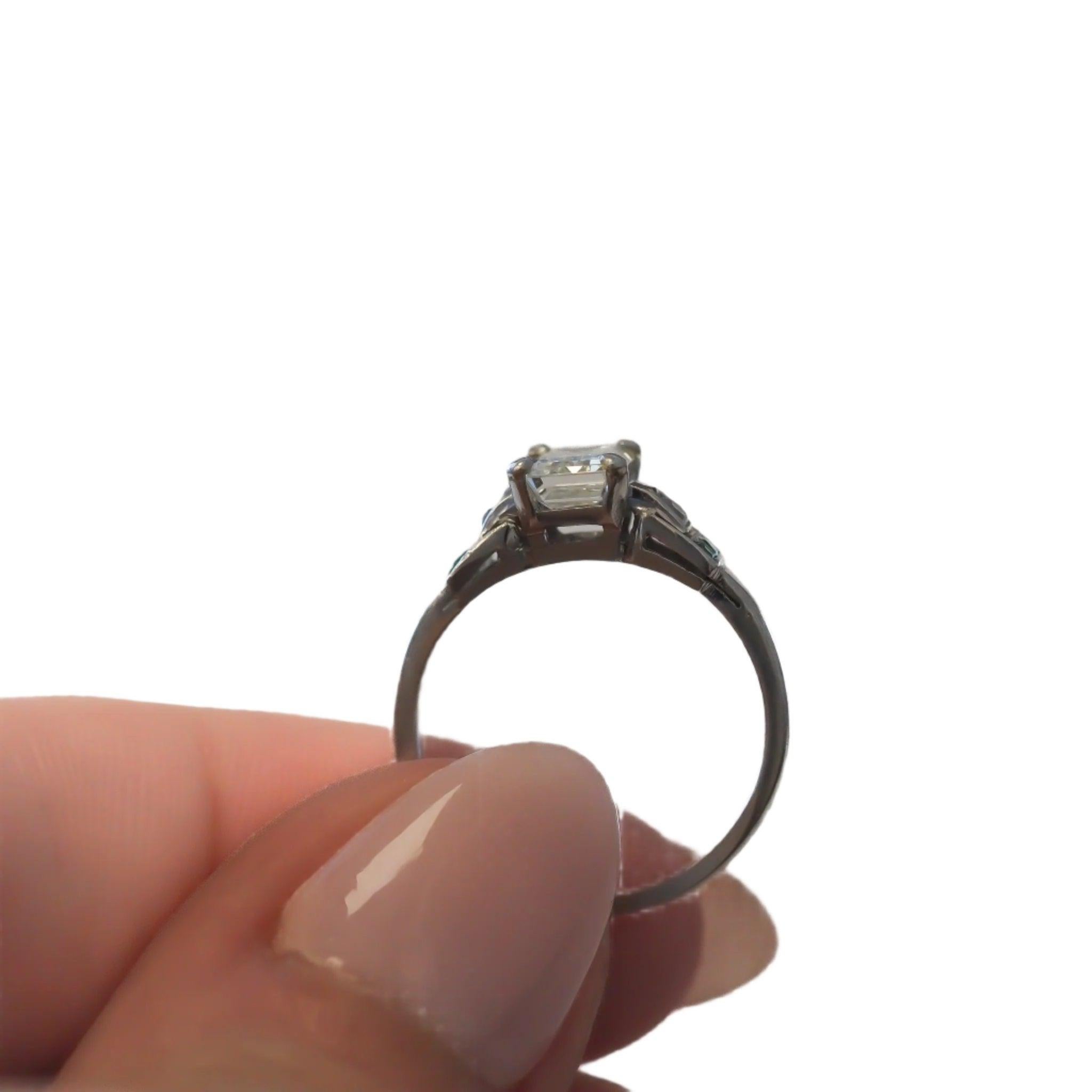 Circa 1920s Antique Emerald Diamond and French Cut Diamond Engagement Ring In Good Condition For Sale In Hicksville, NY