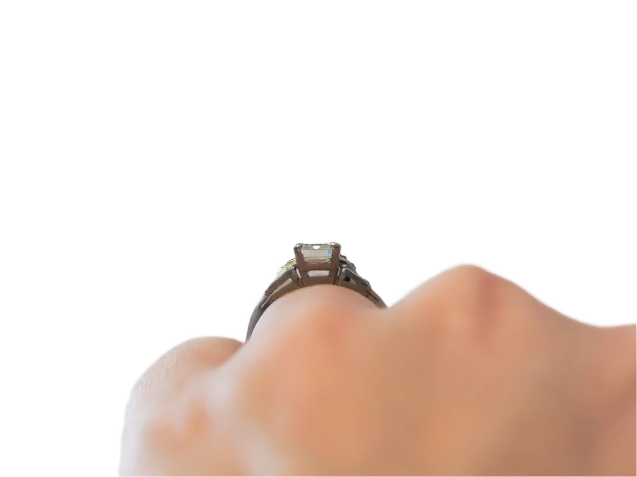 Women's Circa 1920s Antique Emerald Diamond and French Cut Diamond Engagement Ring For Sale