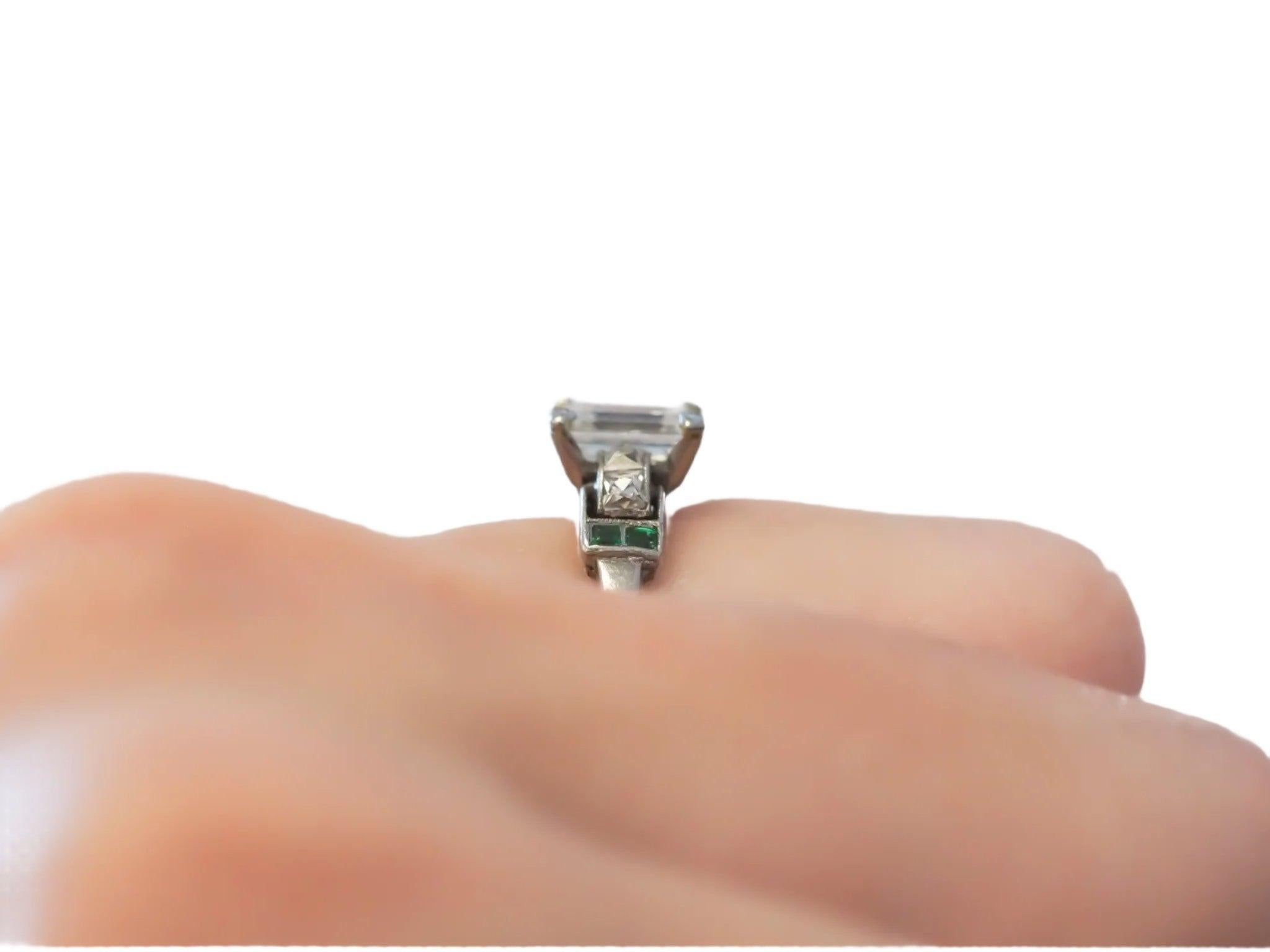 Circa 1920s Antique Emerald Diamond and French Cut Diamond Engagement Ring For Sale 1