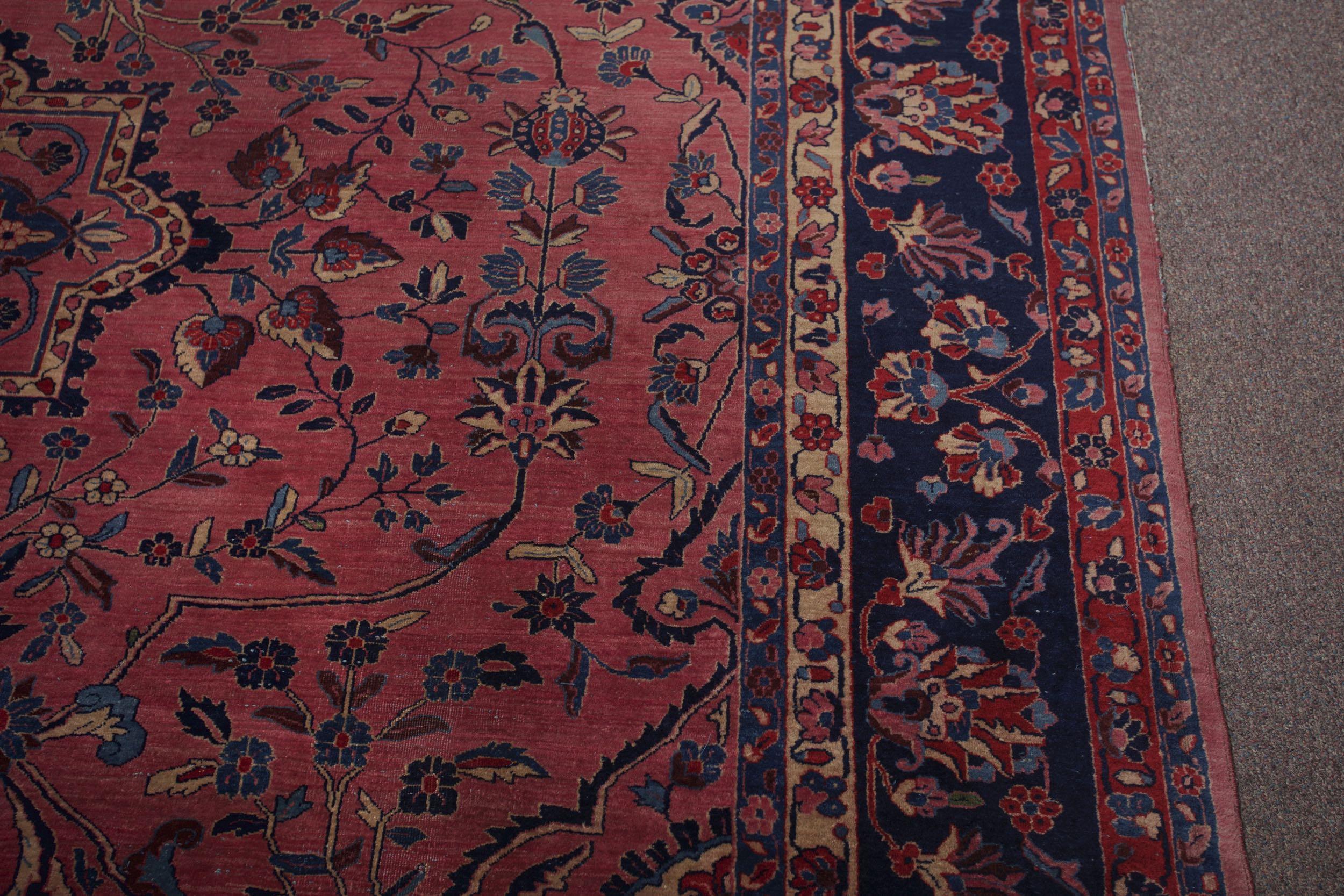 Circa 1920s Antique Room Size Purple Sarouk  13.7' x 9.4' 1