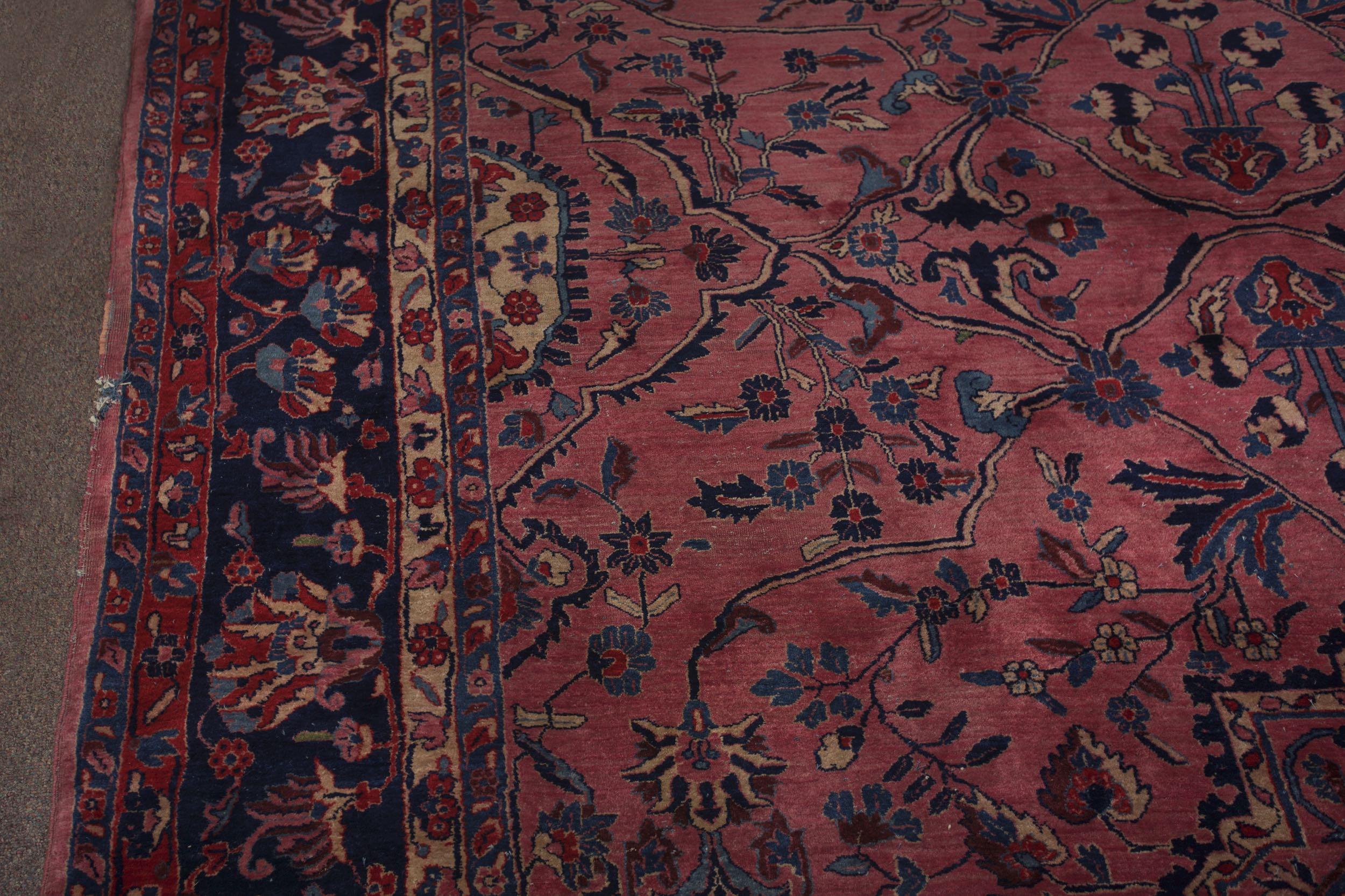 Circa 1920s Antique Room Size Purple Sarouk  13.7' x 9.4' 4