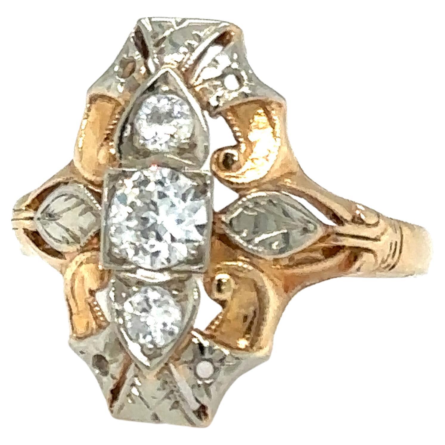 Art Deco 0.70 Carat Total Diamond Ring in Two Tone 14 Karat Gold, circa 1920s