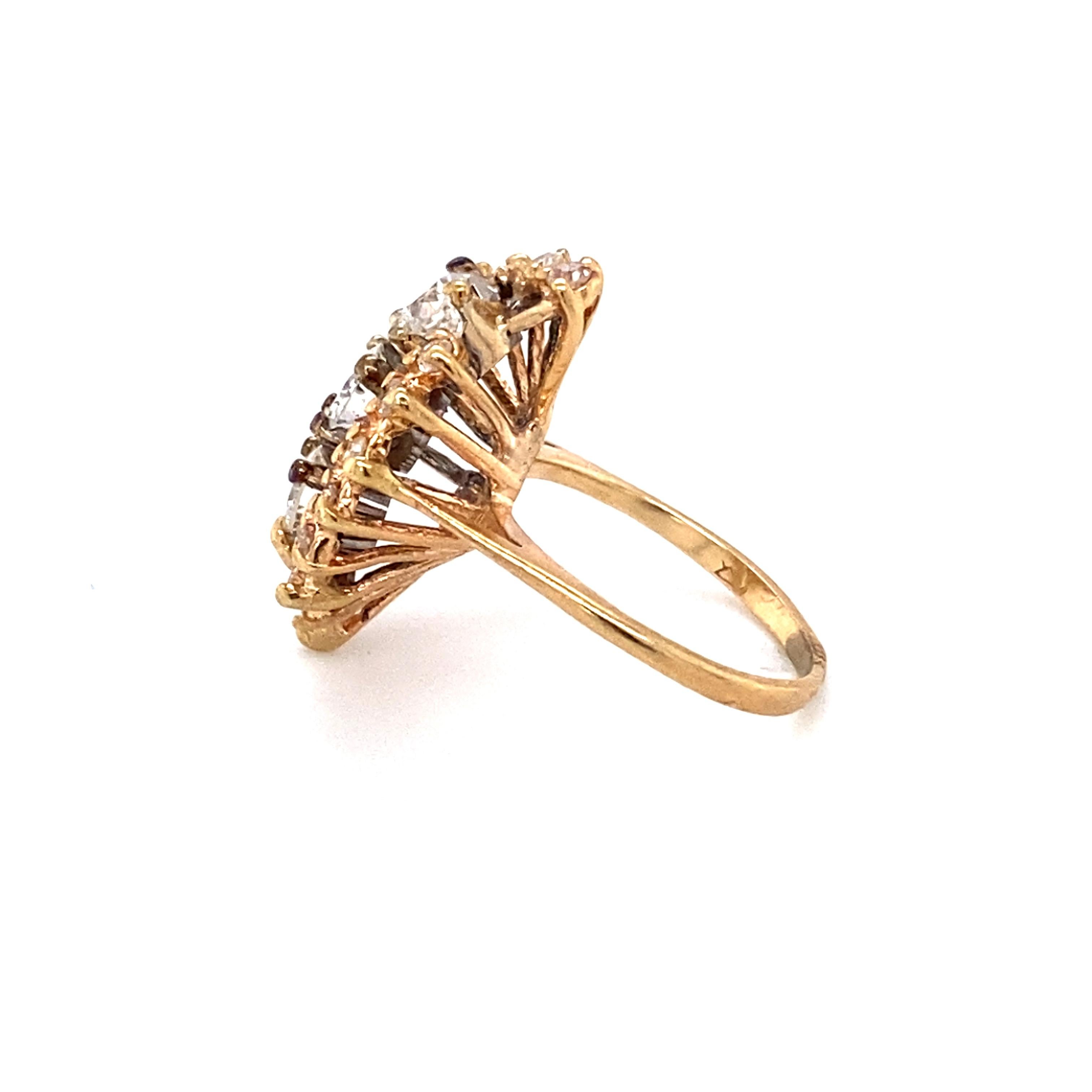 Round Cut Circa 1920s Art Deco 0.76 Carat Total Diamond Ring in 14 Karat Yellow Gold
