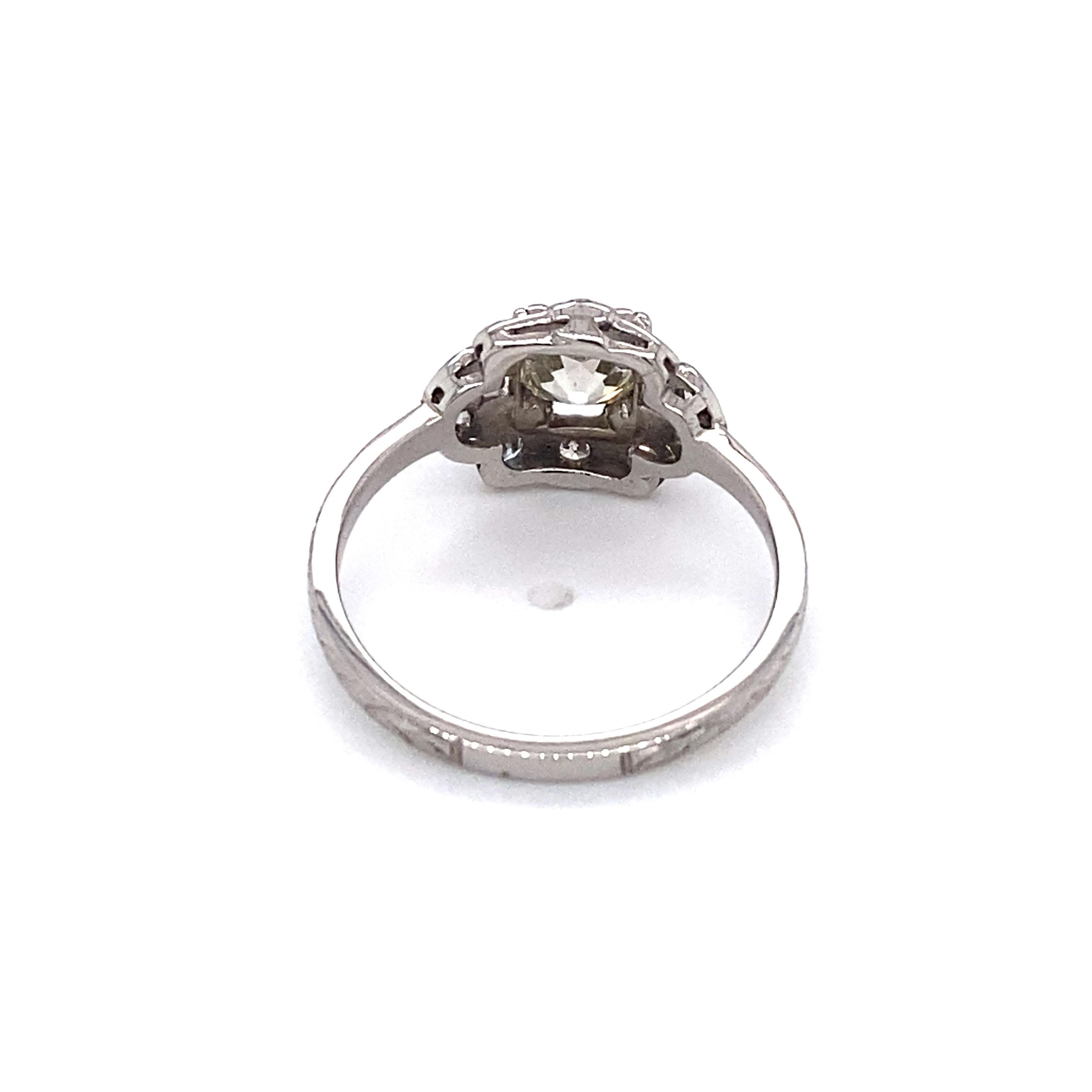 Old Mine Cut Circa 1920s Art Deco 0.80 Carat Diamond Engagement Ring in Platinum For Sale