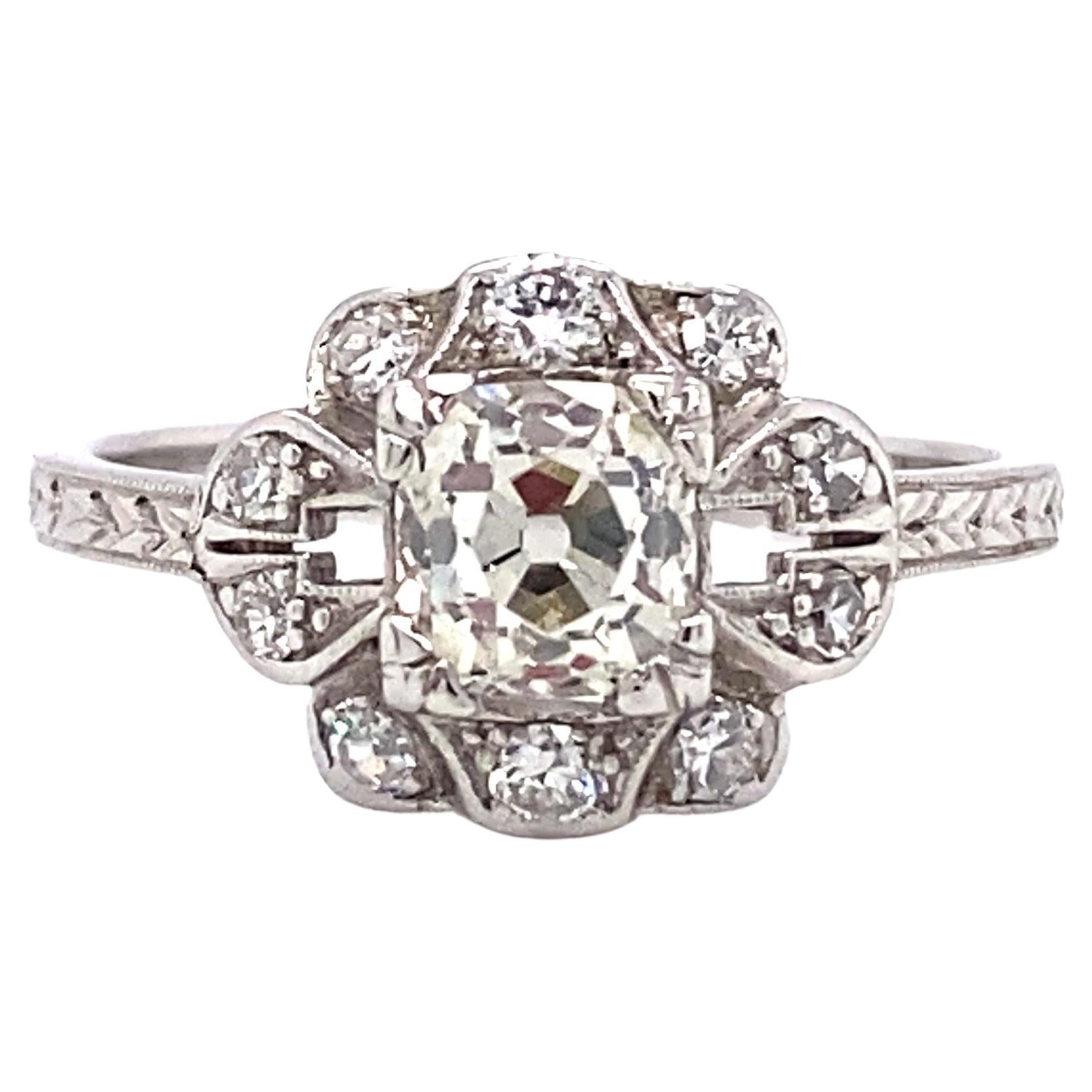Circa 1920s Art Deco 0.80 Carat Diamond Engagement Ring in Platinum For Sale