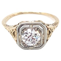 Circa 1920s Art Deco 0.95 Carat Diamond Ring in Two Tone 14K/18K Gold