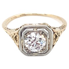 Anello Art Deco anni '20 circa con diamante da 0,95 carati in oro bicolore 14K/18K