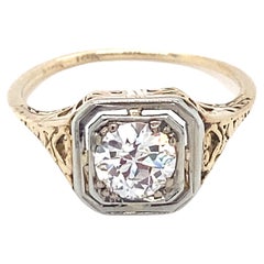 Circa 1920 Art Deco 0.95 Carat Diamond Ring in Two Tone 14K/18K Gold