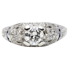 Vintage Circa 1920's Art Deco 1.15ctw Diamond & Sapphire Engagement Ring in Platinum