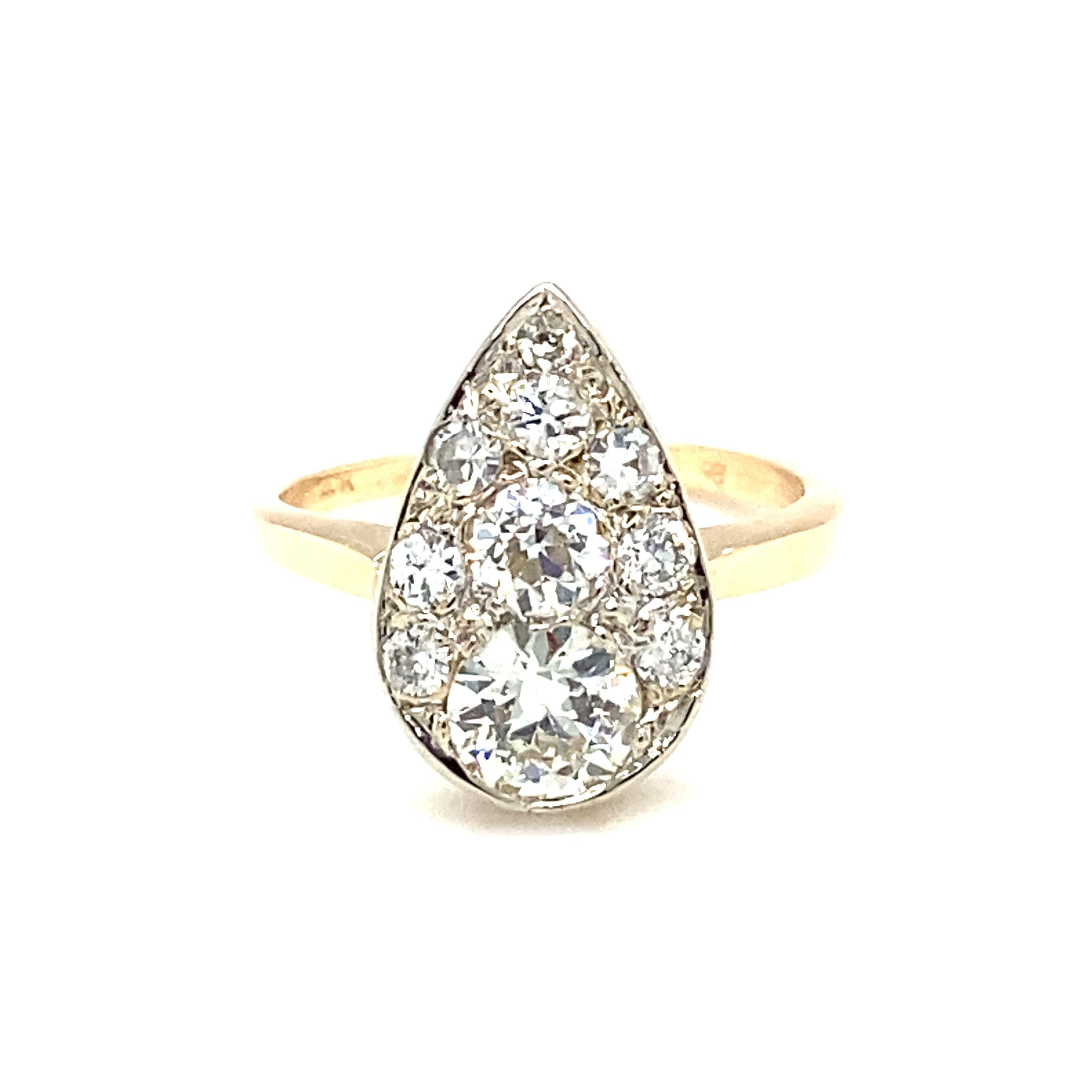 Art-Déco-Ring aus 14 Karat Gold mit 1,30 Karat Diamant, ca. 1920er Jahre (Alteuropäischer Schliff)