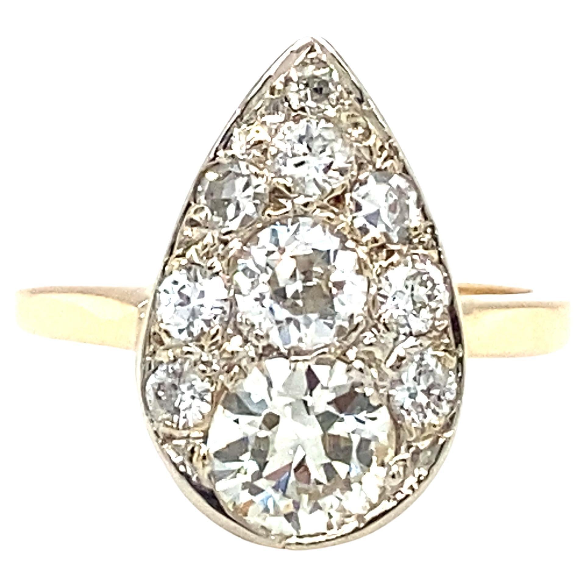 Circa 1920s Art Deco 1.30 Carat Total Diamond Ring in 14 Karat Gold For Sale