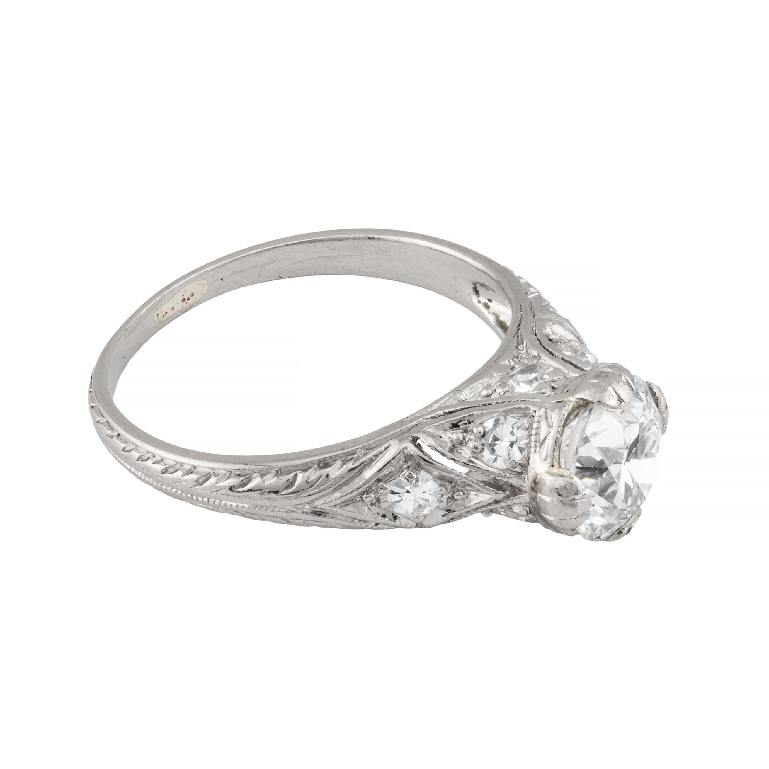 Old European Cut Circa 1920's Art Deco 1.36ctw Diamond Engagement Ring in Platinum For Sale
