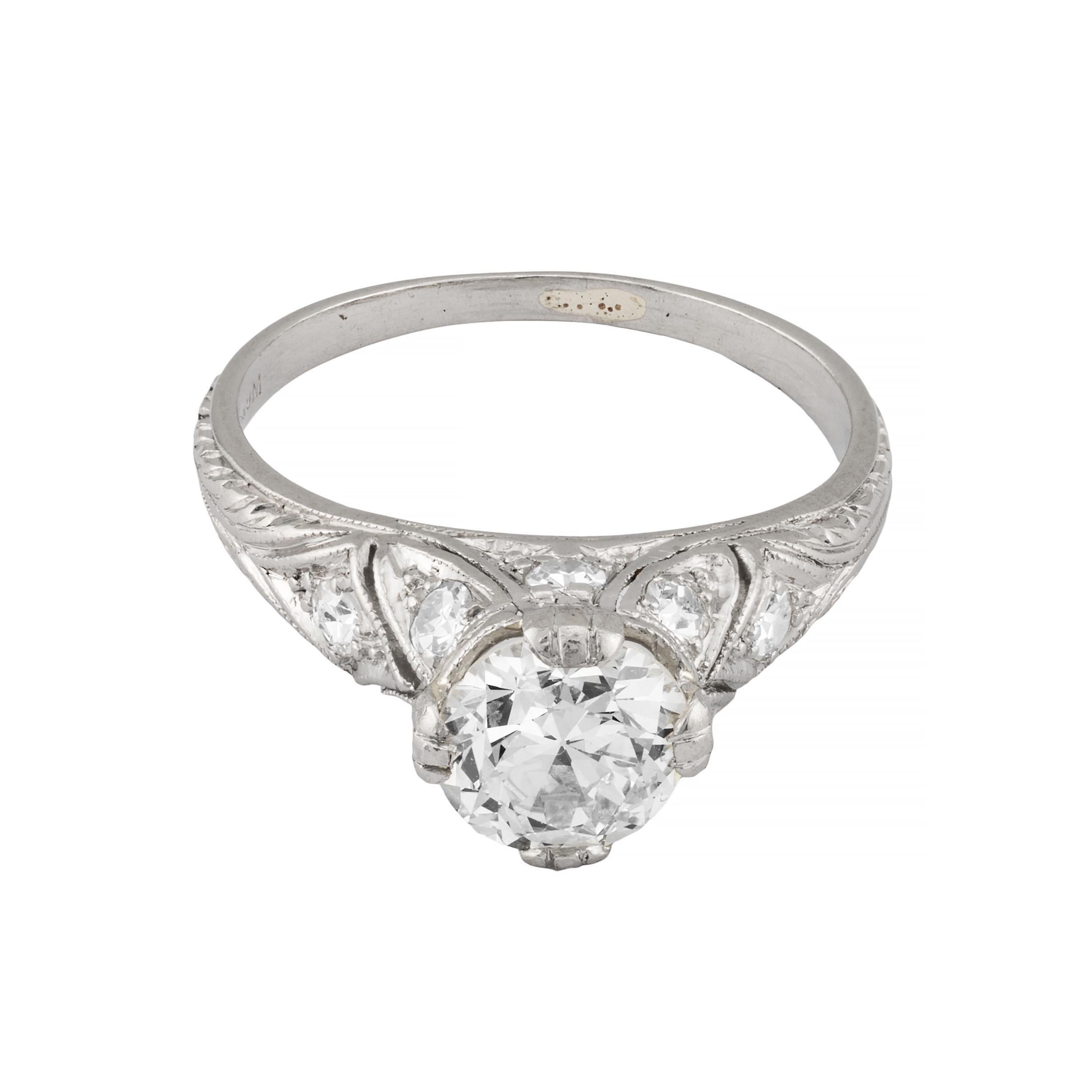 Women's Circa 1920's Art Deco 1.36ctw Diamond Engagement Ring in Platinum For Sale