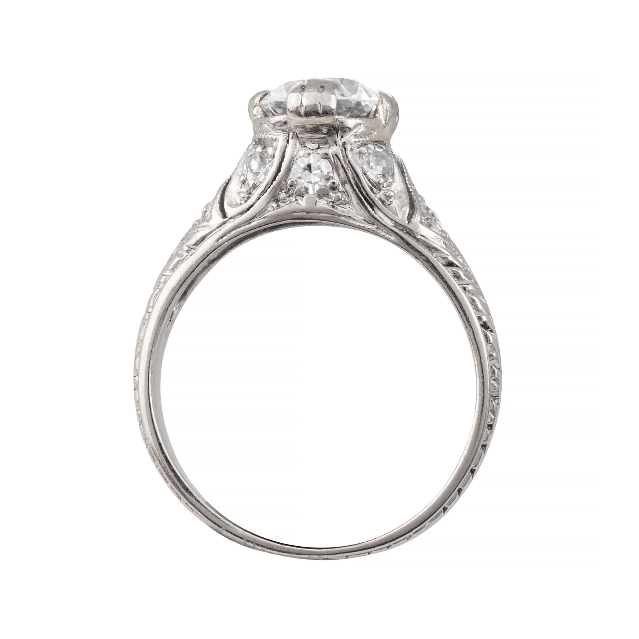 Circa 1920's Art Deco 1.36ctw Diamond Engagement Ring in Platinum For Sale 1