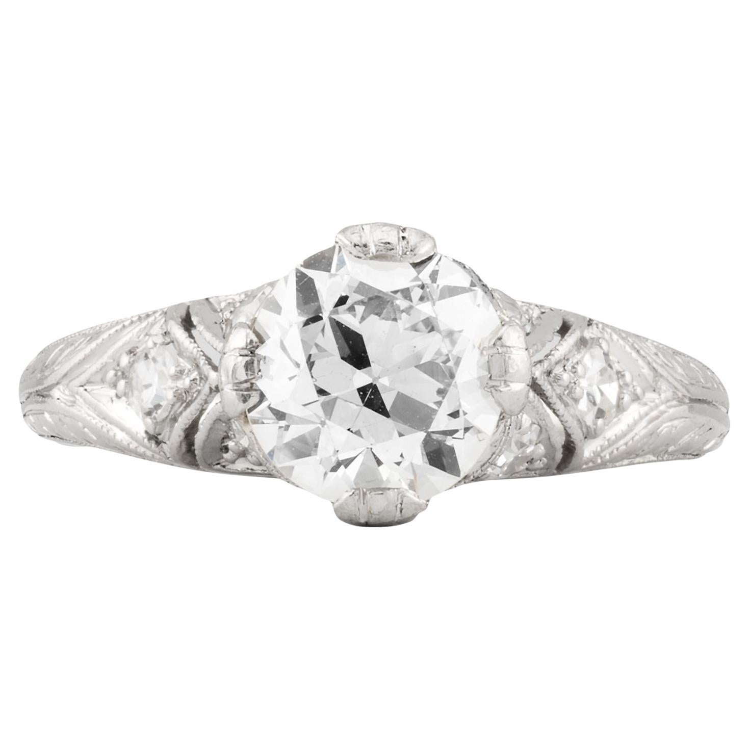 Circa 1920's Art Deco 1.36ctw Diamond Engagement Ring in Platinum For Sale