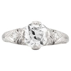 Anello di fidanzamento con diamante da 1,36 carati in platino, in stile Art Deco degli anni '20 circa