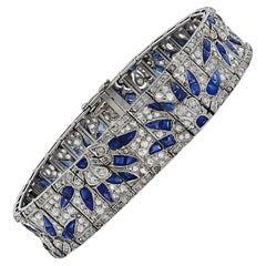 Antique Art Deco 14.64 Carat Diamond & Sapphire Bracelet, circa 1920s