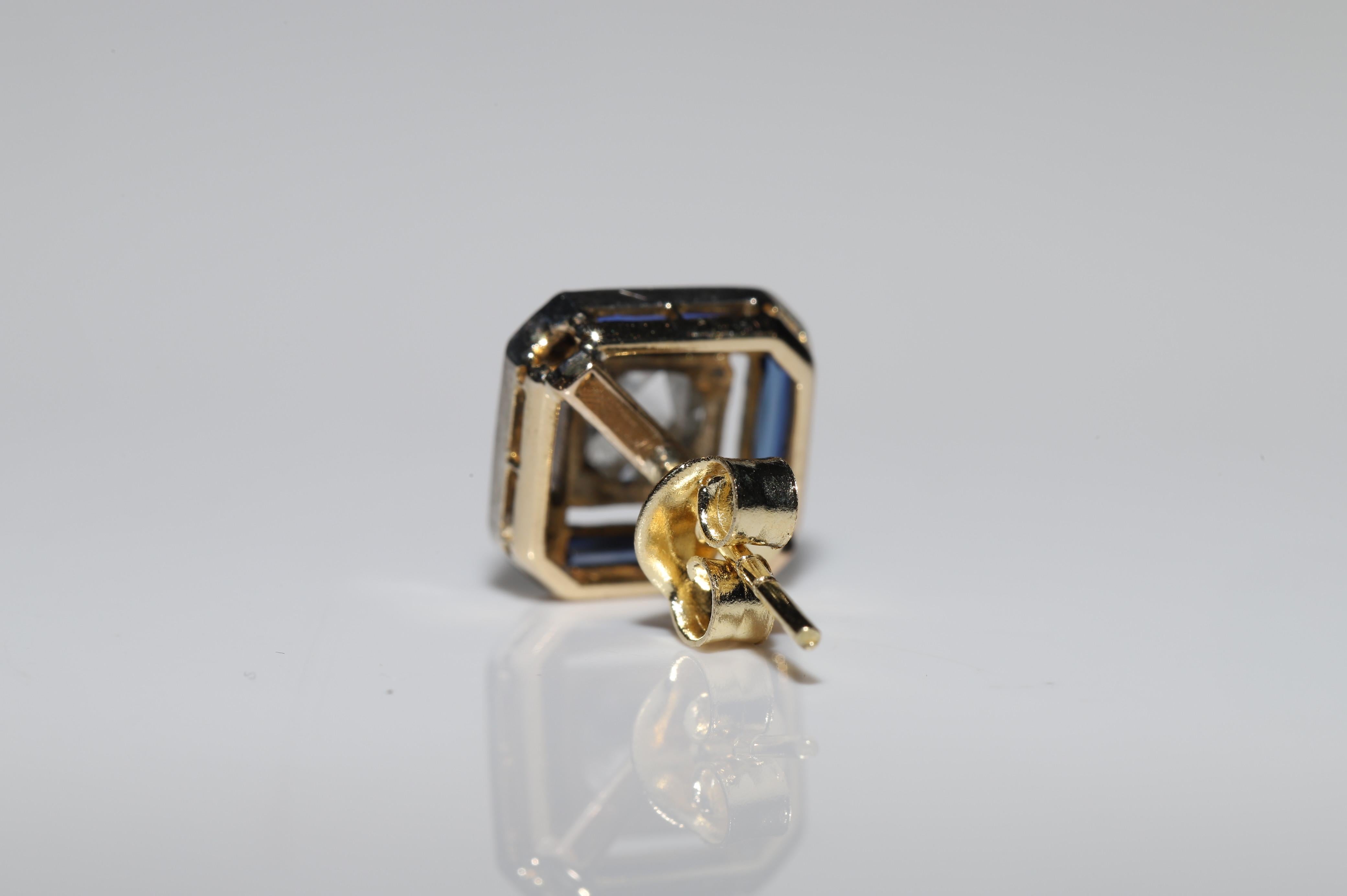 Circa 1920s Art Deco 14k Gold Natural Rose Cut Diamond And Sapphire Earring  10