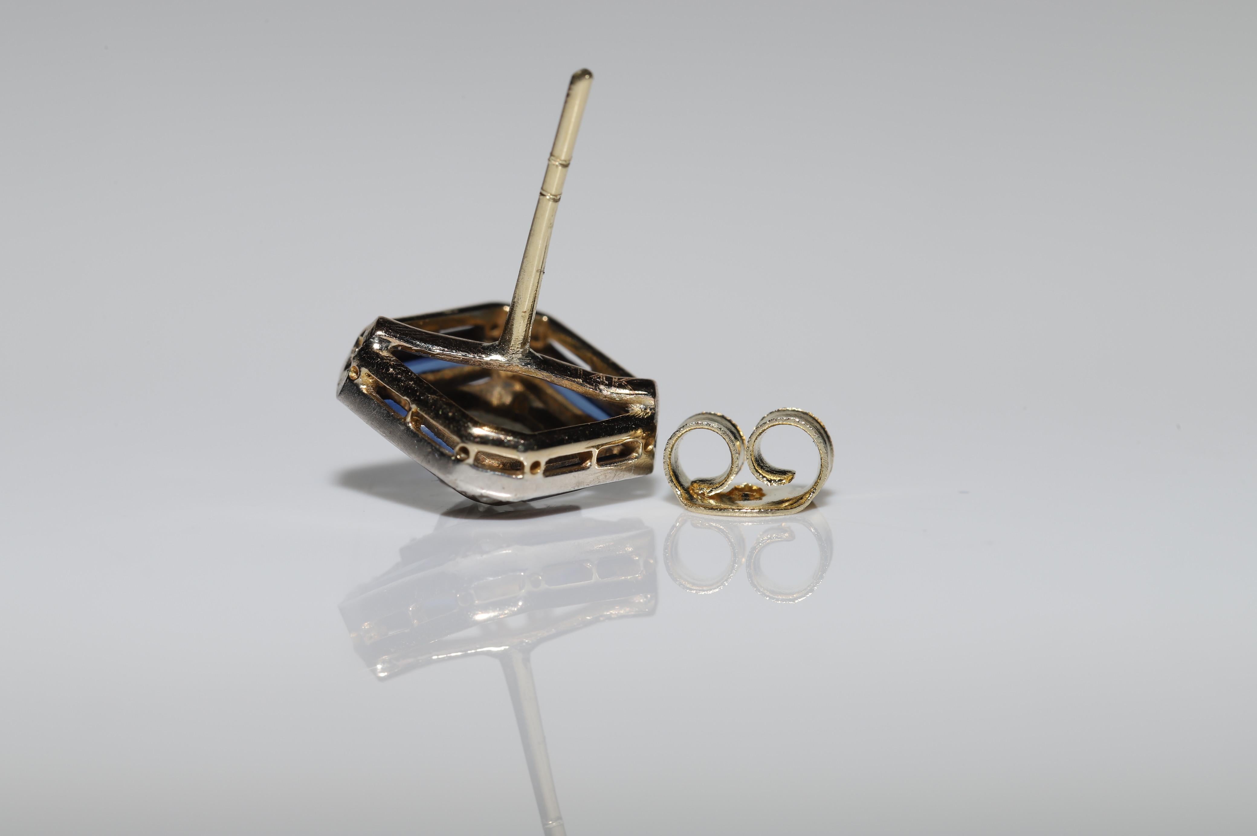 Circa 1920s Art Deco 14k Gold Natural Rose Cut Diamond And Sapphire Earring  11