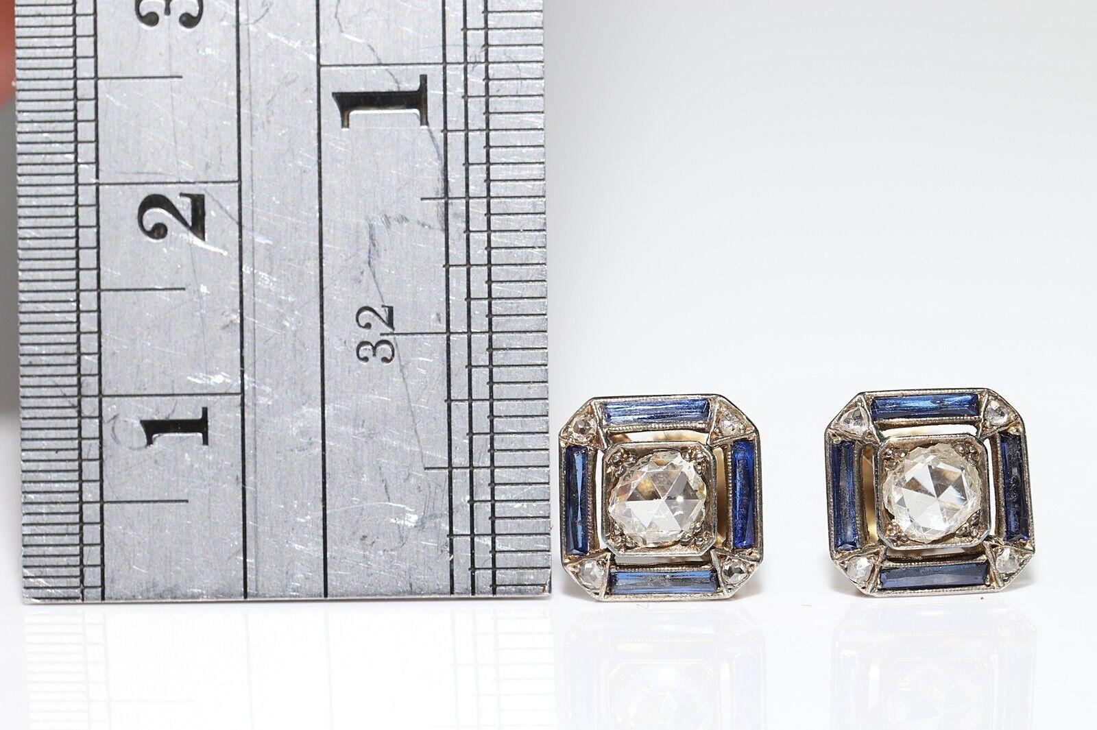 Circa 1920s Art Deco 14k Gold Natural Rose Cut Diamond And Sapphire Earring  9