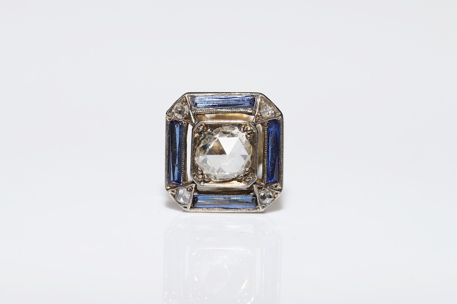 Circa 1920s Art Deco 14k Gold Natural Rose Cut Diamond And Sapphire Earring  3