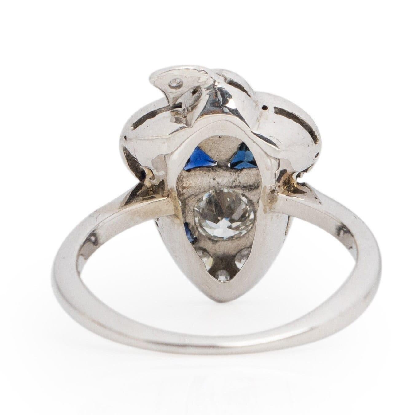 Circa 1920'S Art Deco 14K White Gold Old European Cut Diamond and Blue Sapphire In Good Condition For Sale In Addison, TX