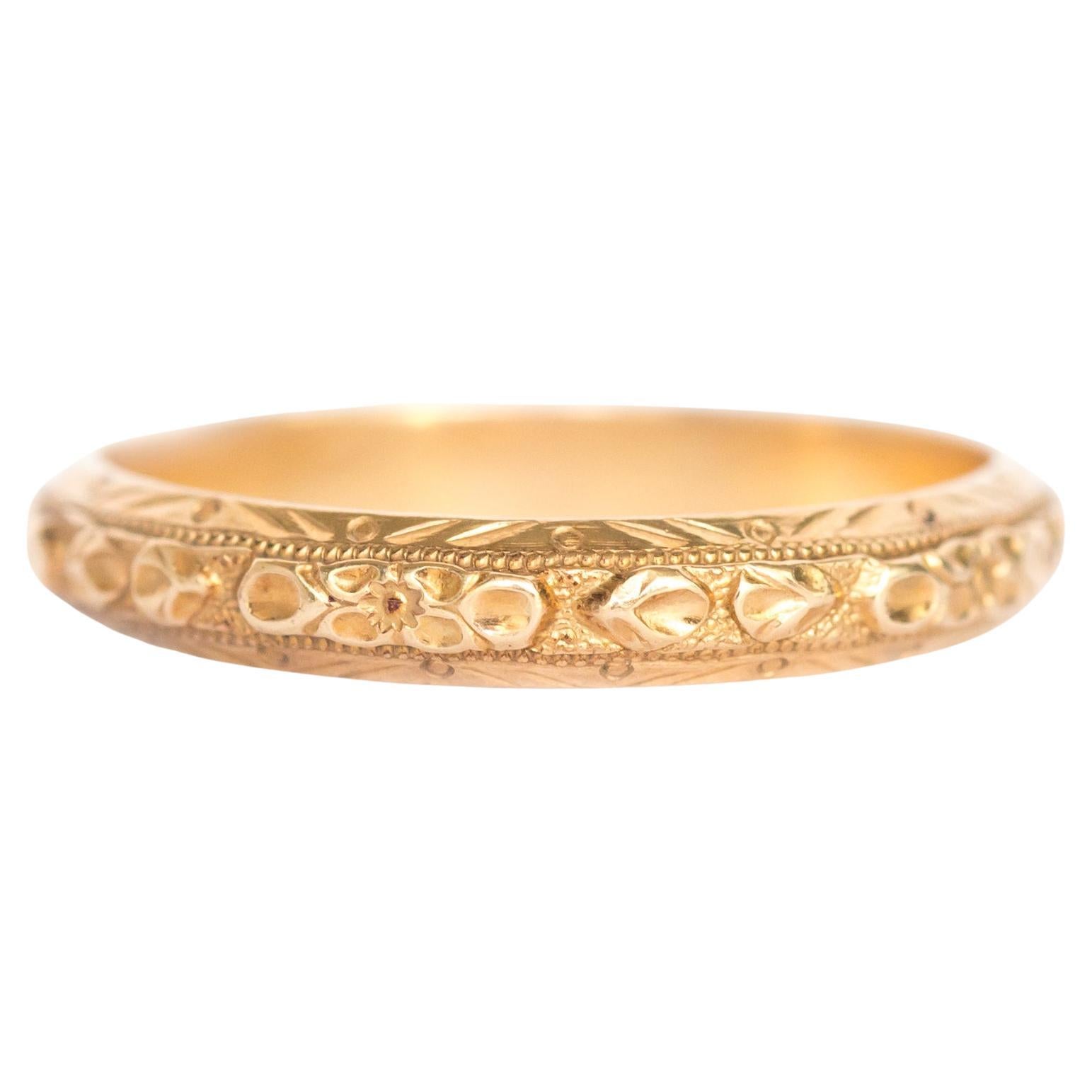 Circa 1920s Art Deco 14K Yellow Gold Wedding Band - VEG#1306