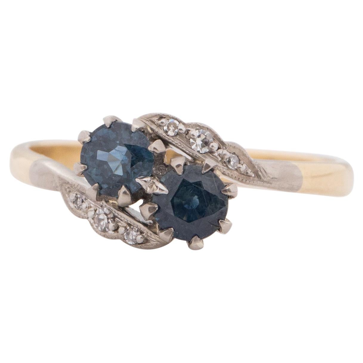 Circa 1920's Art Deco 18K Two Tone Vintage Bypass Sapphire Fashion Ring