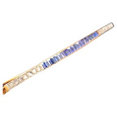 Antique Circa 1920s Art Deco 18K Yellow Gold & Platinum Sapphire and Diamond Bar Pin