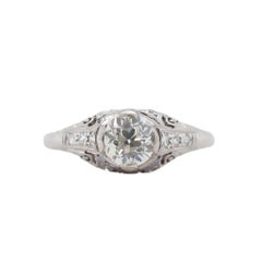 Circa 1920s Art Deco .85ct Old European Brilliant Diamond Engagement Ring