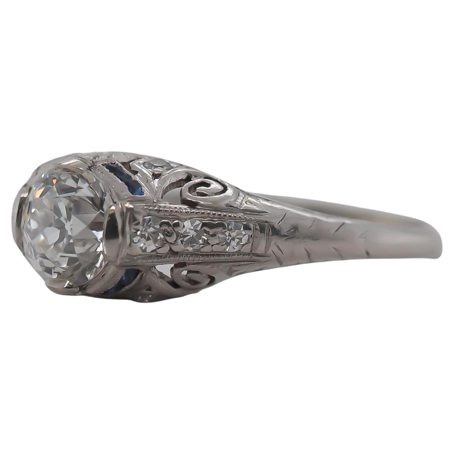 CIRCA 1920er Jahre Art Deco .85ct Old European Brilliant Diamond Verlobungsring im Angebot