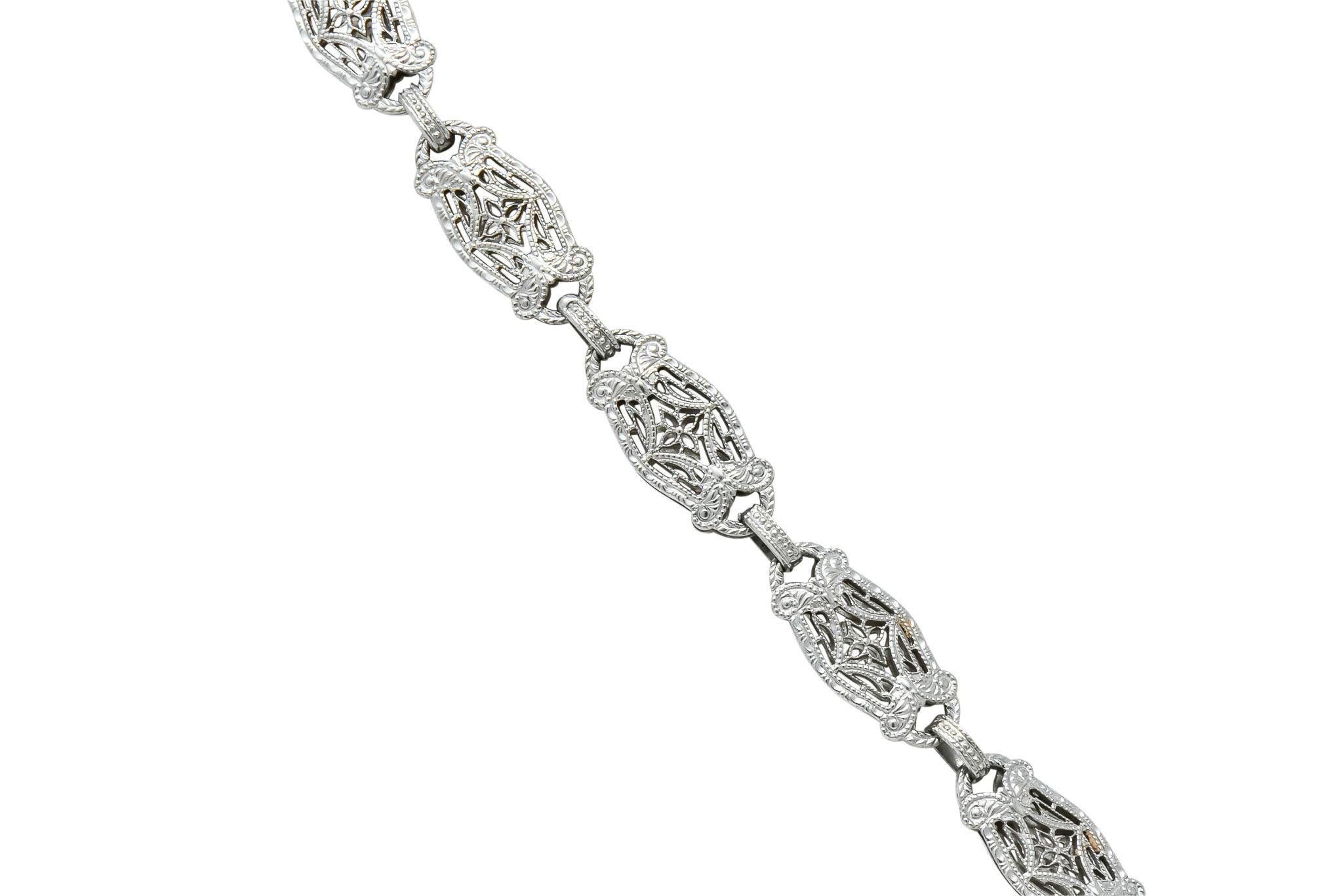 Women's or Men's Art Deco Camphor Glass Diamond 14 Karat White Gold Drop Necklace, circa 1920s