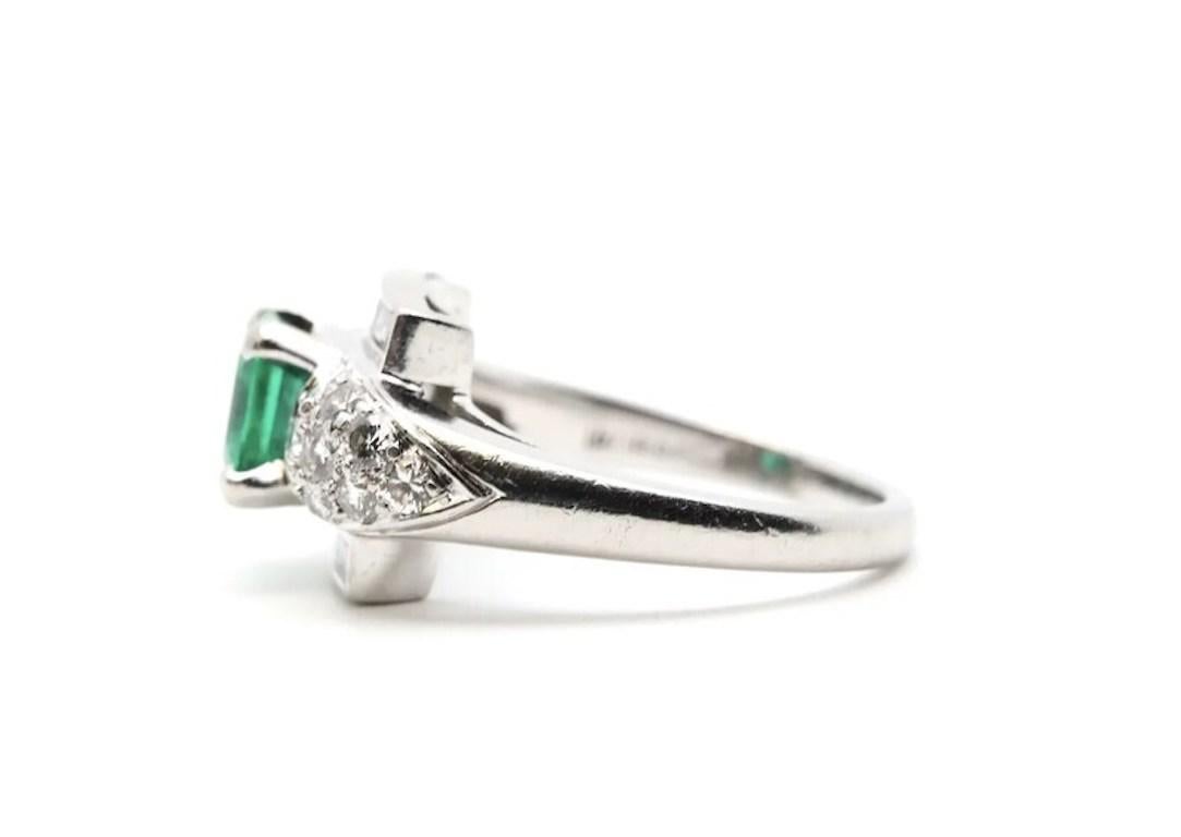 Mixed Cut Circa 1920's Art Deco Colombian Emerald, & Diamond Ring in Platinum For Sale