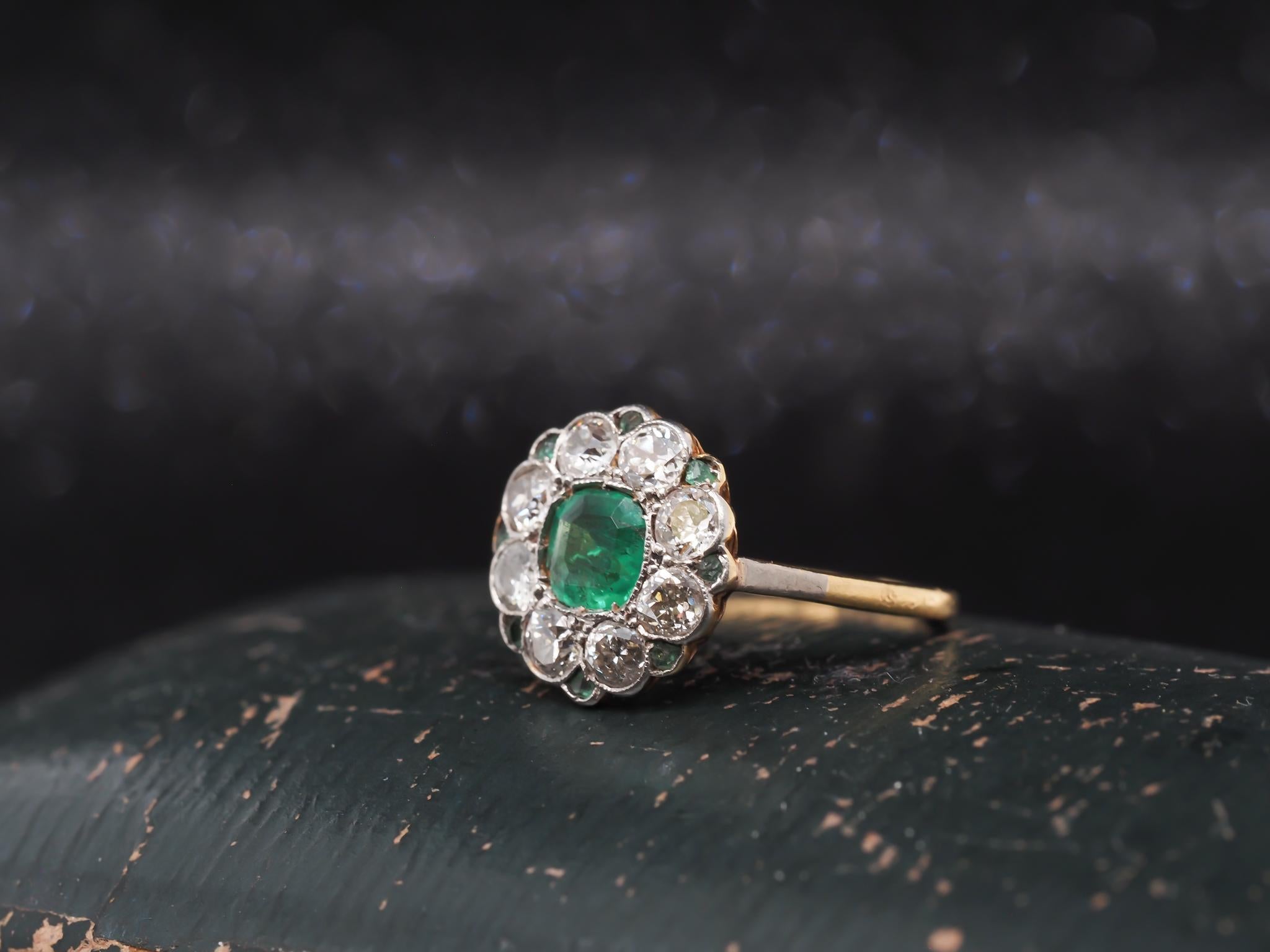 Circa 1920s Art Deco Emerald and Old European Diamond Ring - VHK#947

Year: 1920s

Item Details:
Ring Size: 4.75 (Sizable)
Metal Type: 18K Yellow Gold [Hallmarked, and Tested]
Weight: 1.9 grams

Diamond Details: .60ct total weight, Old European