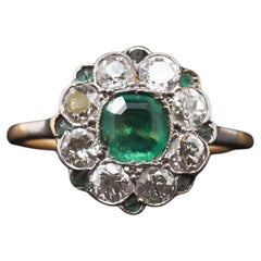 Bague Art déco des années 1920, émeraude et diamant européen ancien
