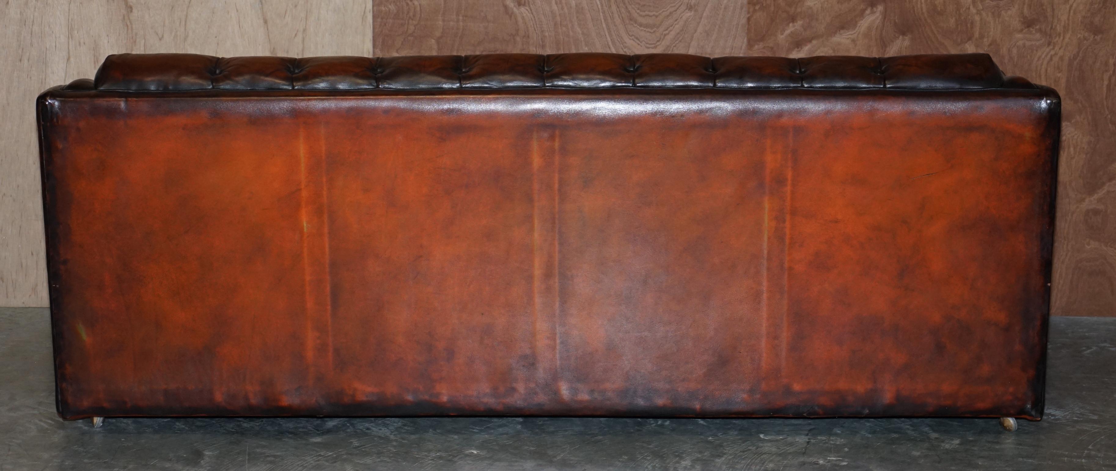 Circa 1920's Art Deco Fully Restored Chesterfield Brown Leather Sofa Part Suite For Sale 4