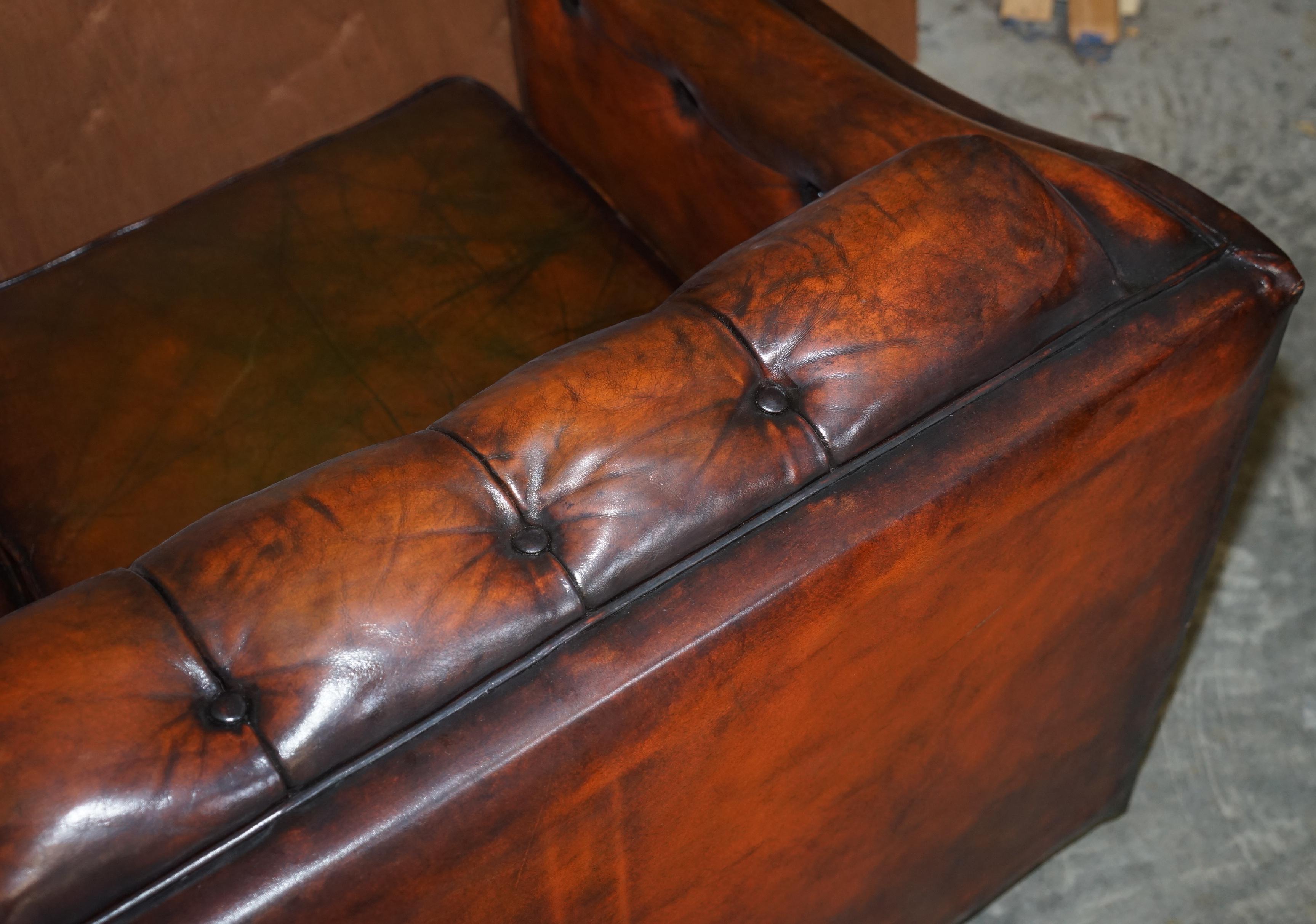 Circa 1920's Art Deco Fully Restored Chesterfield Brown Leather Sofa Part Suite For Sale 7