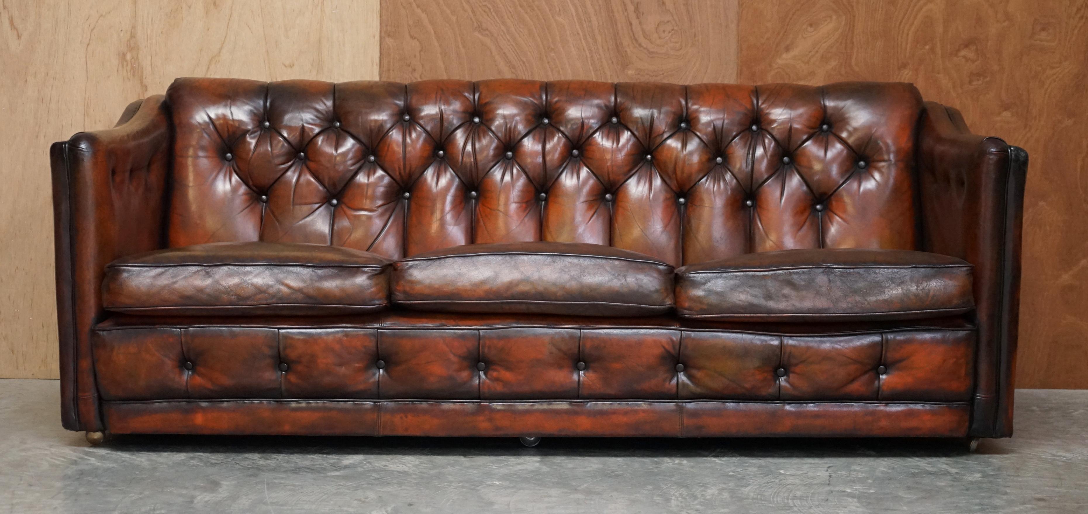 Chesterfield CIRCA 1920 ART DECO FULLY RESTORED CHESTERFIELD BROWN LEATHER SOFA PART SUITE 