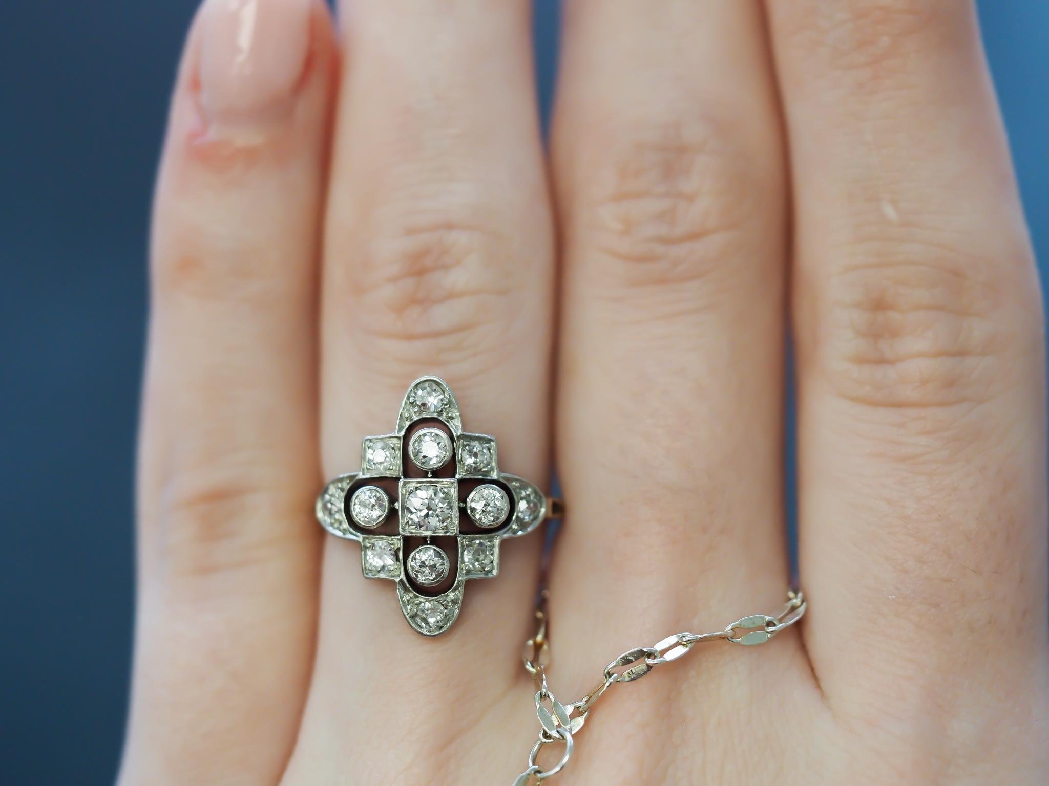 Circa 1920s Art Deco Gold & Platinum Old European Diamond Ring In Good Condition For Sale In Hicksville, NY