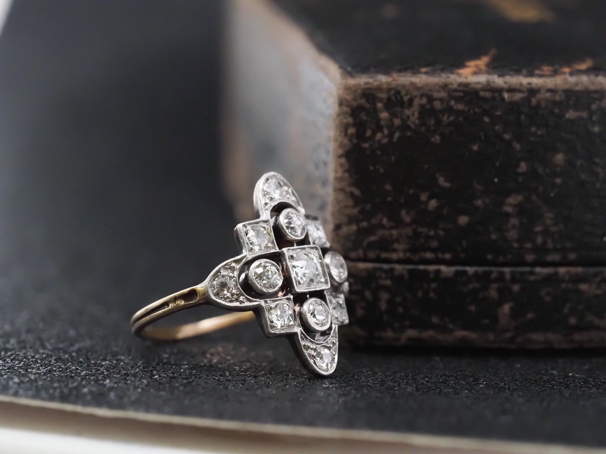 Women's Circa 1920s Art Deco Gold & Platinum Old European Diamond Ring For Sale