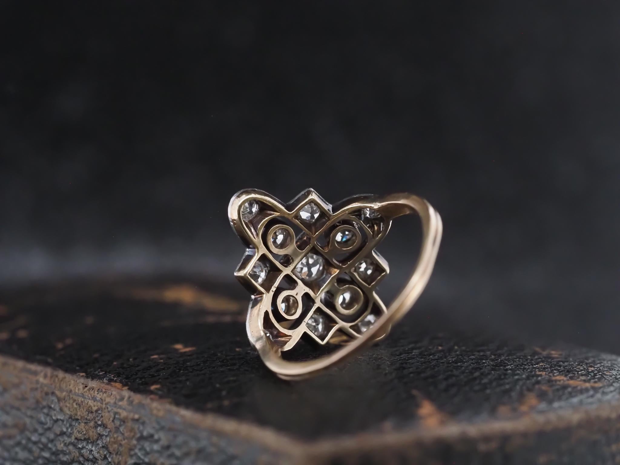 Circa 1920s Art Deco Gold & Platinum Old European Diamond Ring For Sale 1