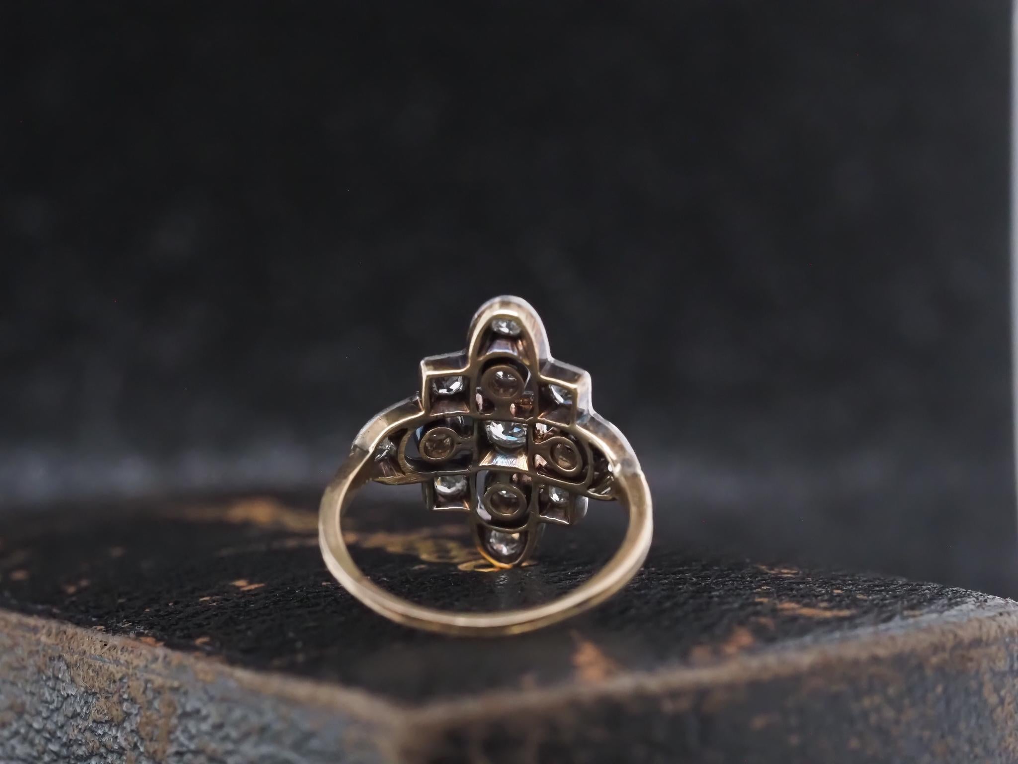 Circa 1920s Art Deco Gold & Platinum Old European Diamond Ring For Sale 2