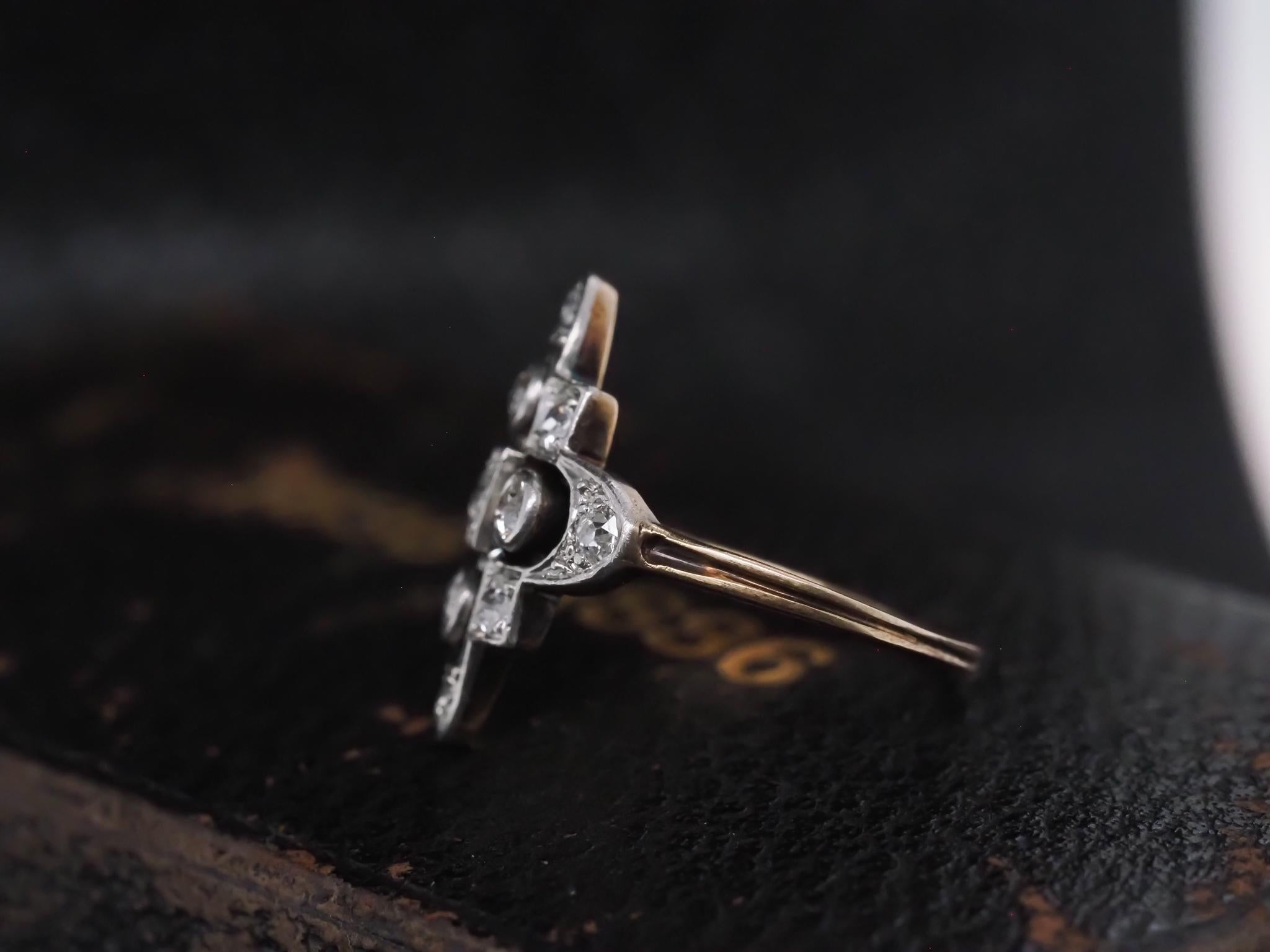 Circa 1920s Art Deco Gold & Platinum Old European Diamond Ring For Sale 3
