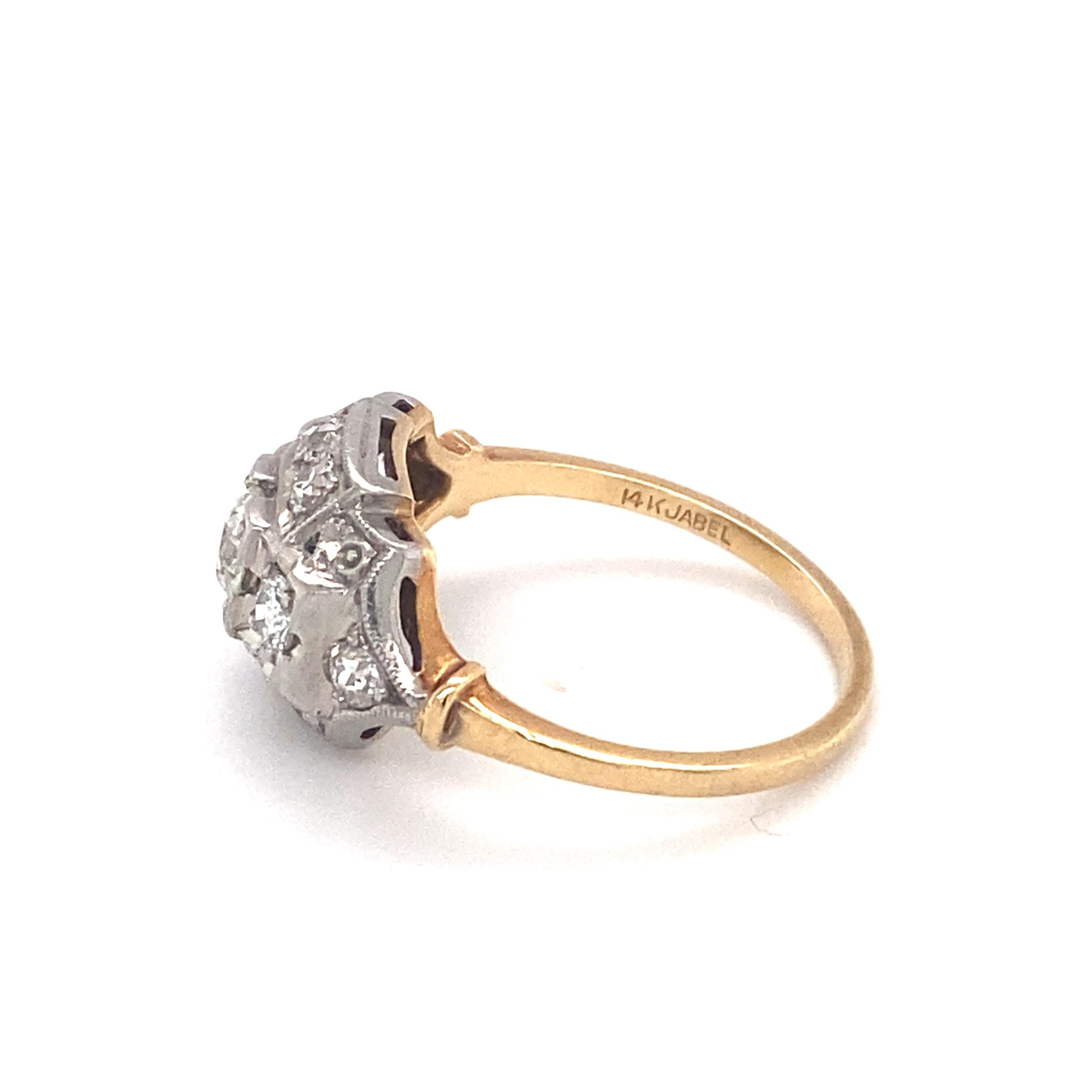 Women's or Men's circa 1920s Art Deco Jabel 1 Carat Diamond Ring in Two Tone 14K Gold