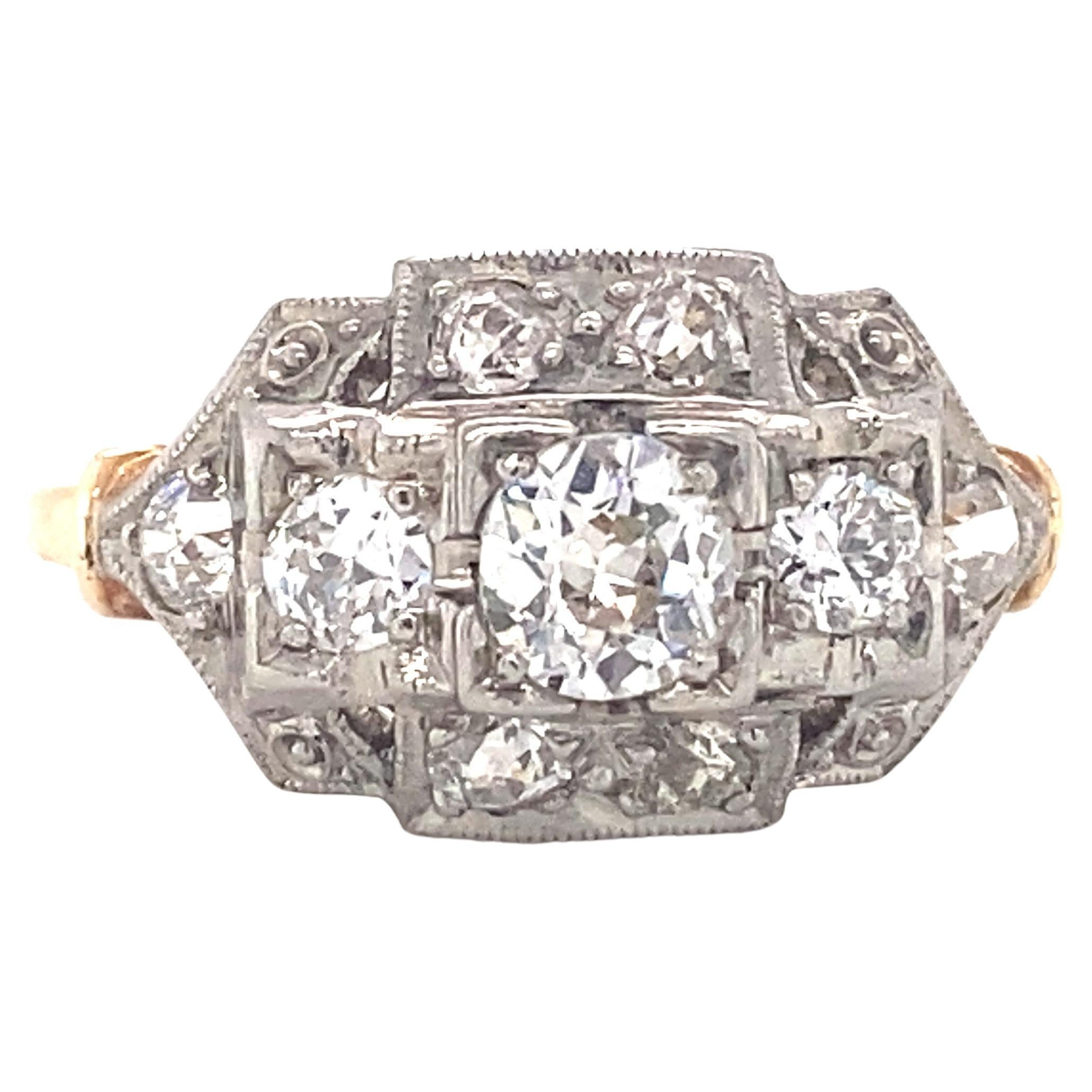circa 1920s Art Deco Jabel 1 Carat Diamond Ring in Two Tone 14K Gold For Sale