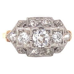 circa 1920s Art Deco Jabel 1 Carat Diamond Ring in Two Tone 14K Gold