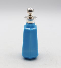 Circa 1920s Art Deco Octagonal French Blue Opaline Glass Snuff Bottle