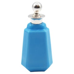 Circa 1920s Art Deco Octagonal French Blue Opaline Glass Snuff Bottle