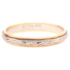 Vintage Circa 1920s Art Deco Palladium and 14K Yellow Gold Wedding Band